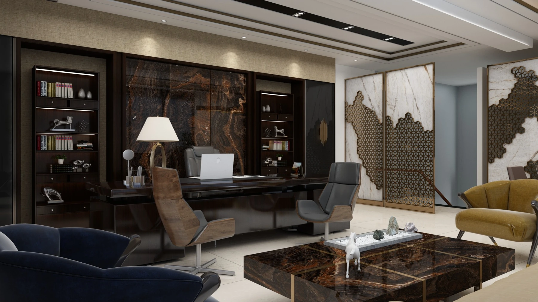 Executive desk and guest seating