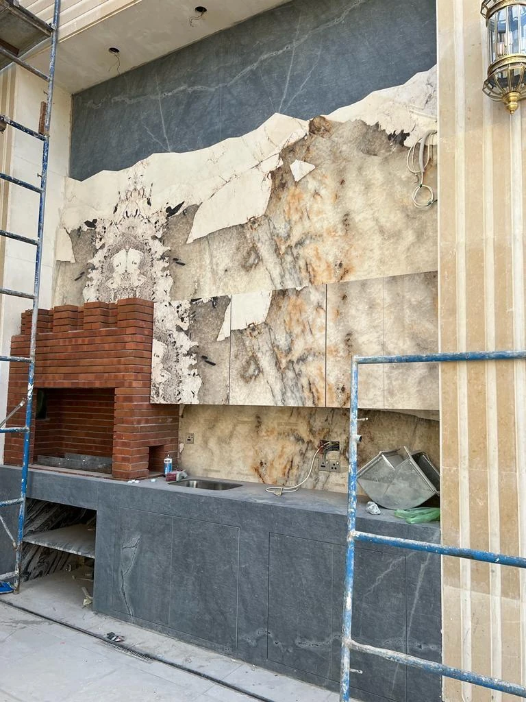 Outdoor barbecue stone installation