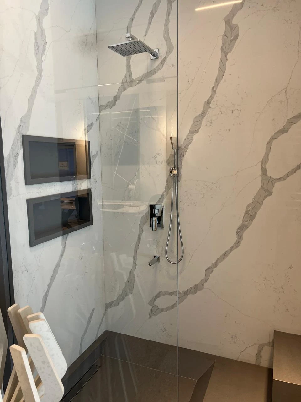 Large format porcelain shower enclosure